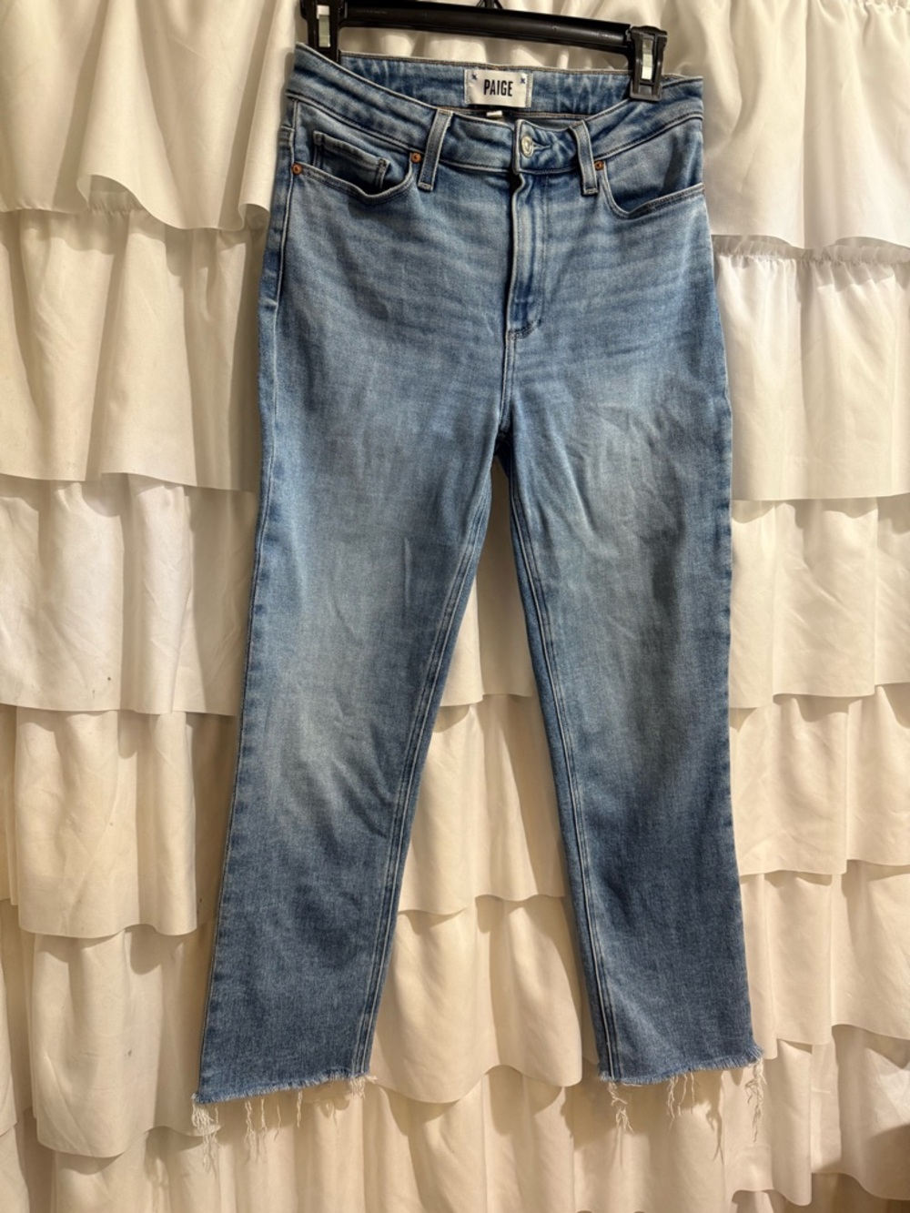 PAIGE Light Wash Cropped Straight Jeans